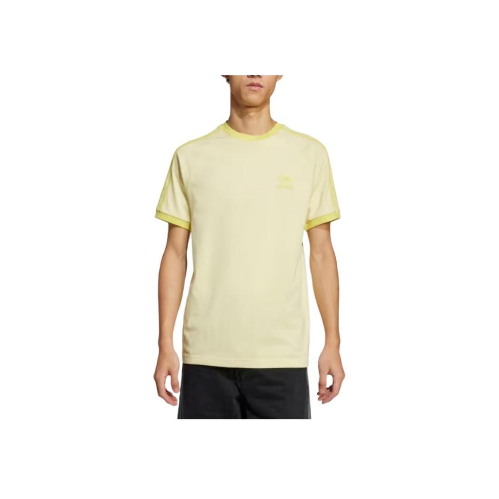 Adidas Originals Round Neck Logo Slim Fit Short Sleeve T-Shirt Men Tops Pink Yellow JN7021