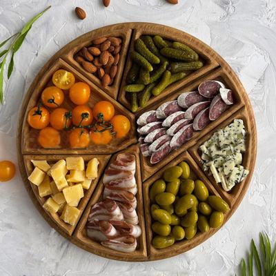 Wood Puzzle Serving Tray with 8 Removable Compartments Fruits Nuts Meats Dips Food Tray Cocktail Party Platter