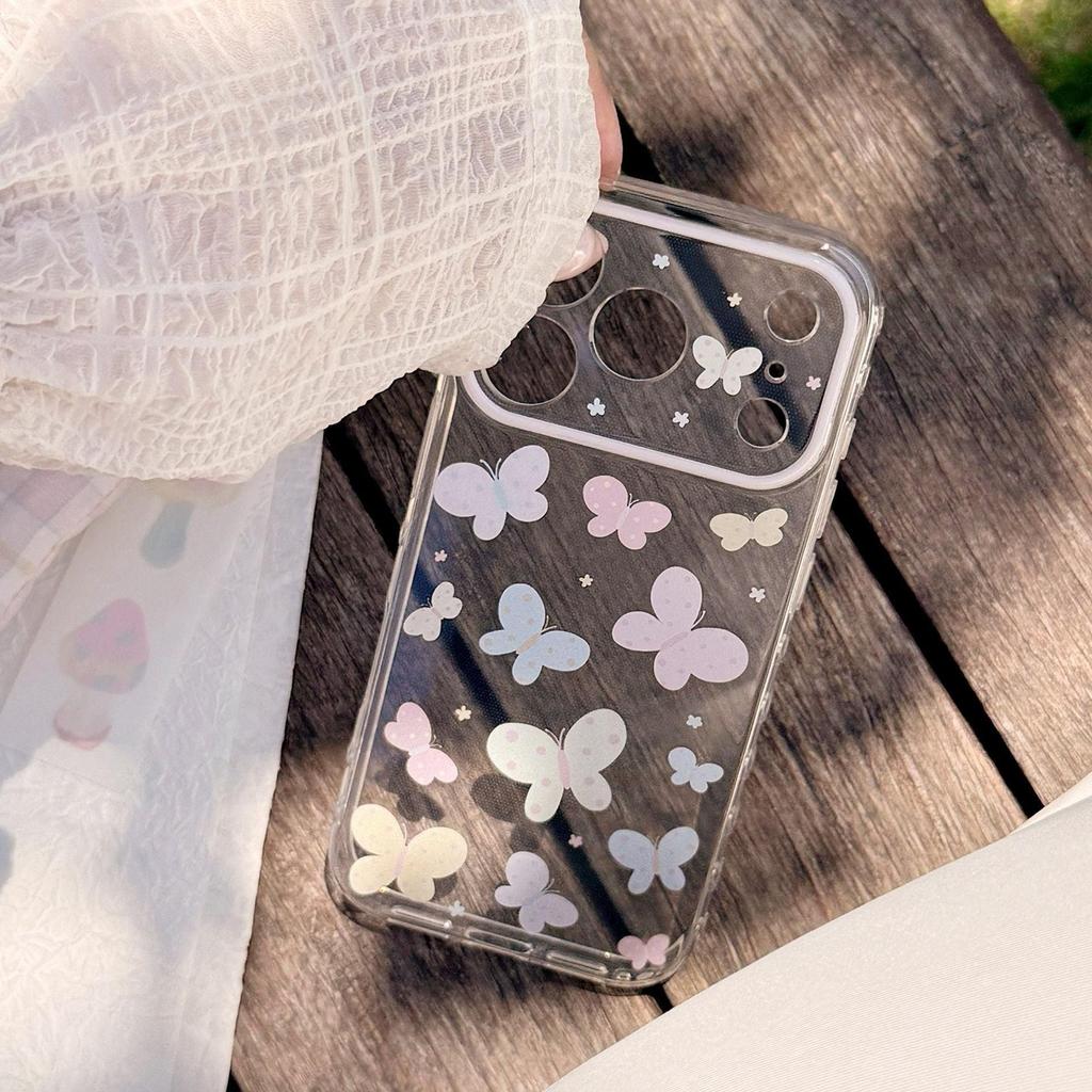 ins storm point butterfly applies to Apple 16/17Pro mobile phone case iPhone15 side love 14/13 transparent