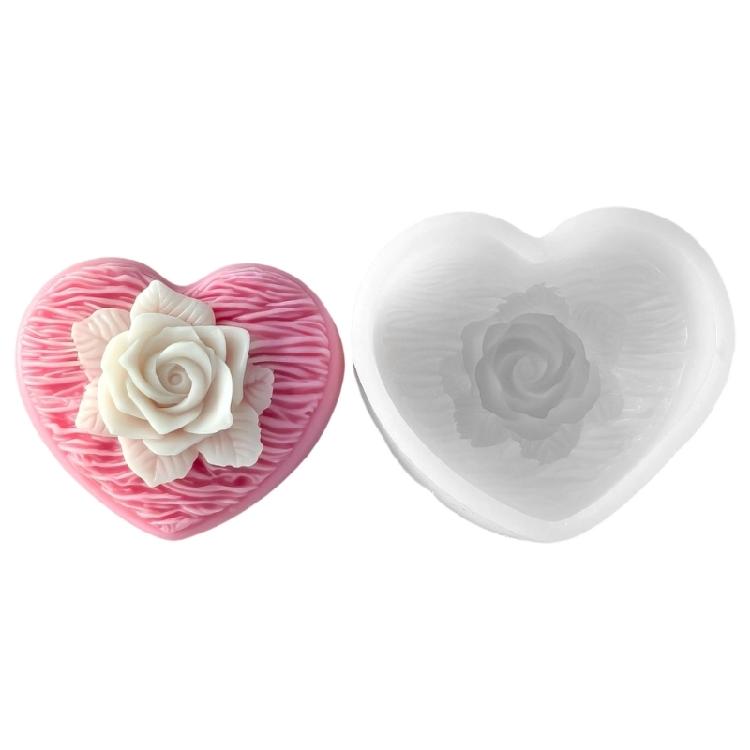 Heart Rose Scented Candle Silicone Mould Reusable Craft Tool With Detailed Rose Texture