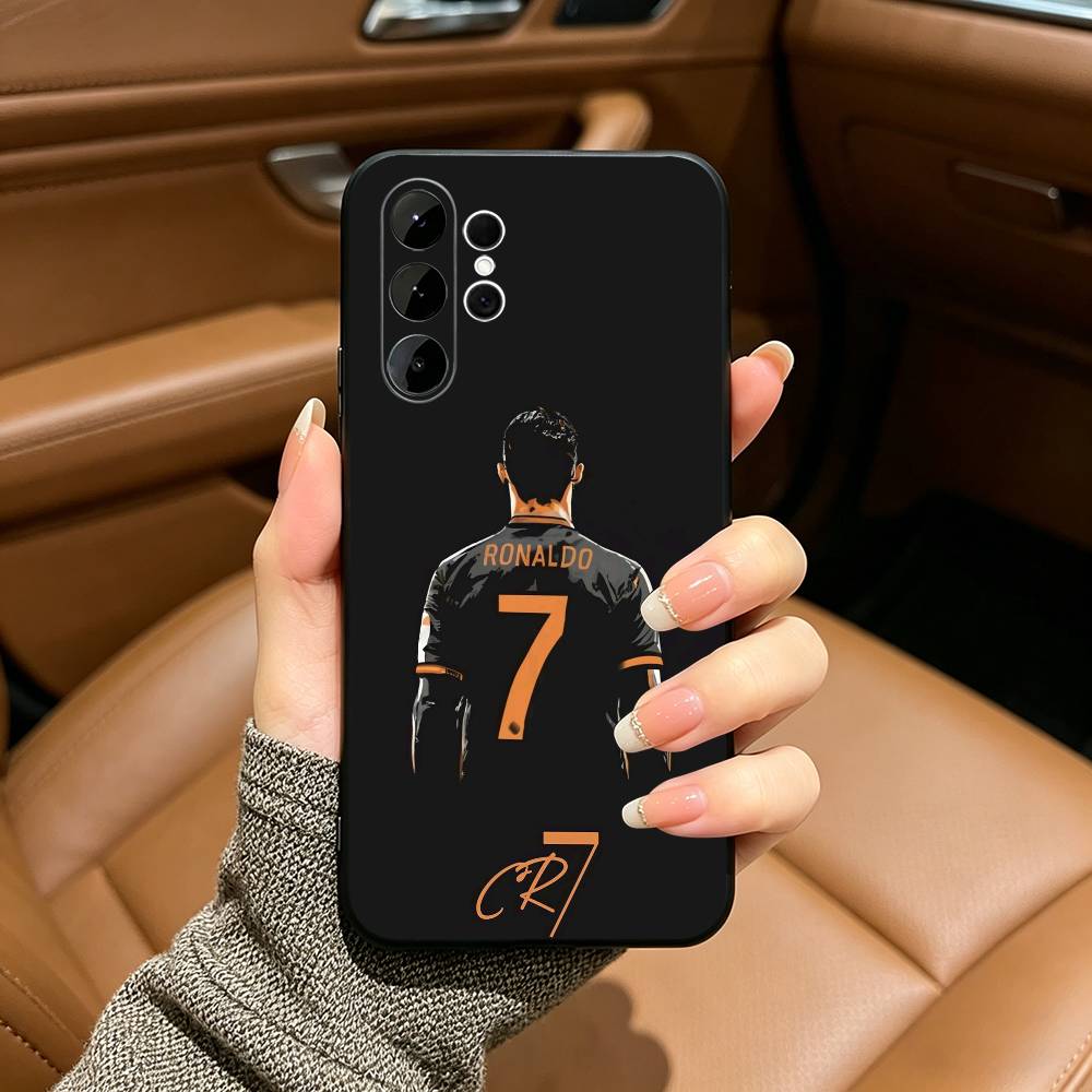 C-R-7 R-Ronaldo Black Soft Silicone Phone Case for Samsung Ultra S25, S24, S21, S22, S23, S30, Plus, FE, Lite