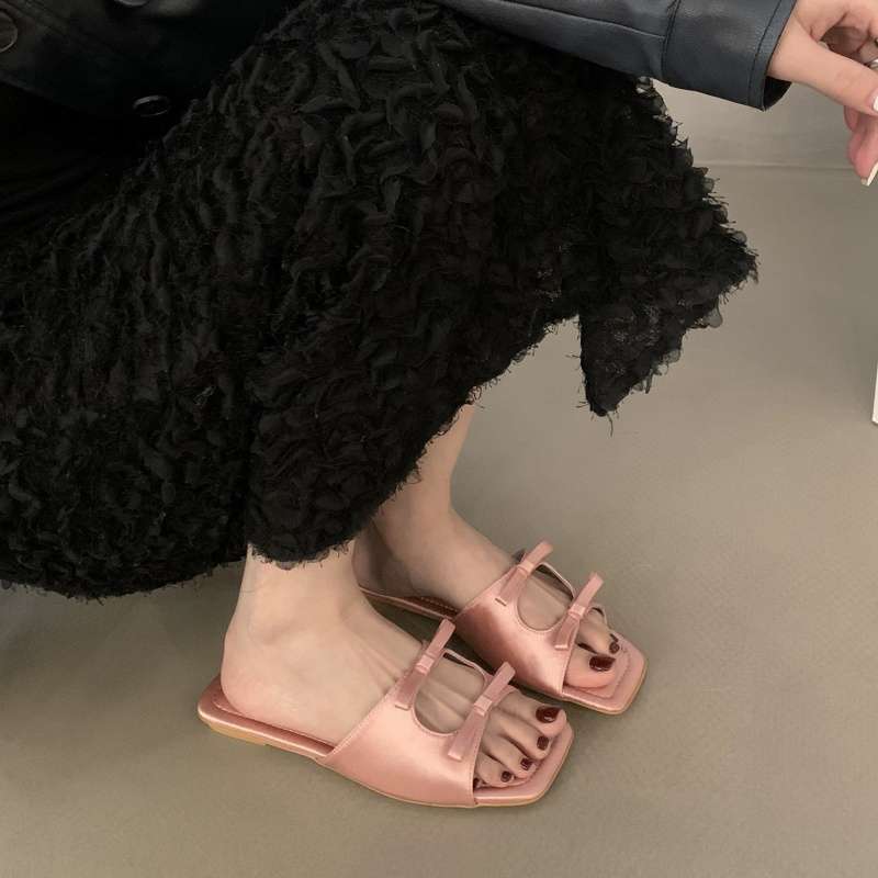Beach Shoes Bow Flat Slippers Open-toed Flat Slippers