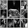 Modern Black White Fashion Women Doberman Spaniel Champagne Luxury Poster Canvas Paintings Wall Art Pictures Home Decor