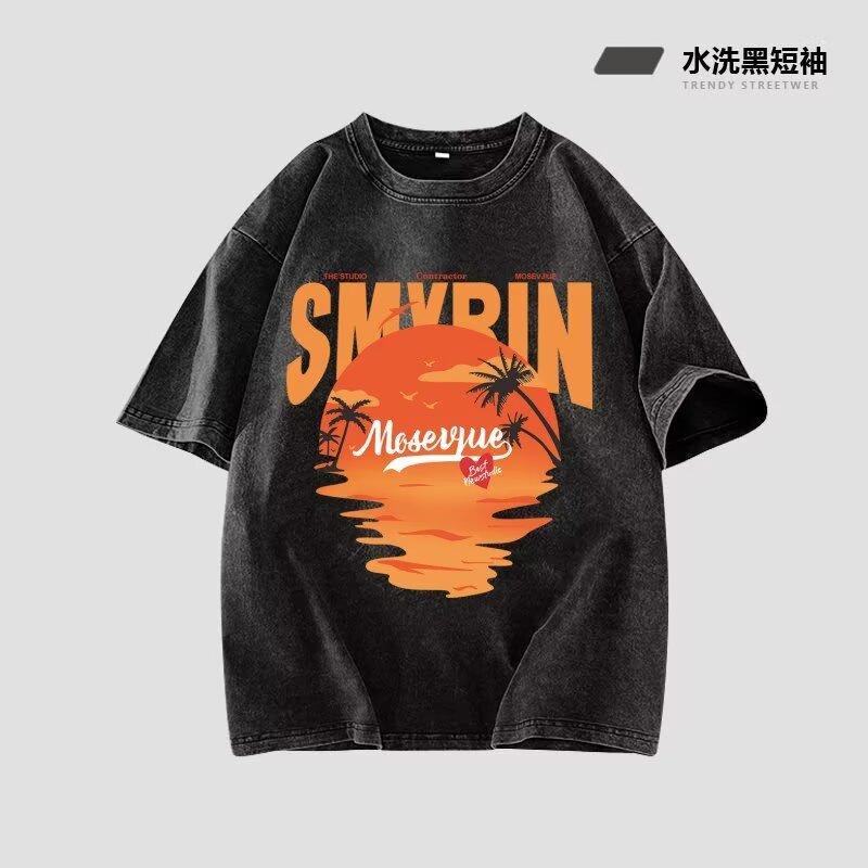 

Short Sleeve Men s Summer New Loose Casual Simple Half Sleeve Clothes Ins Hong Kong Style Youth Student Round Neck T-Shirt Trendy 5XL серый