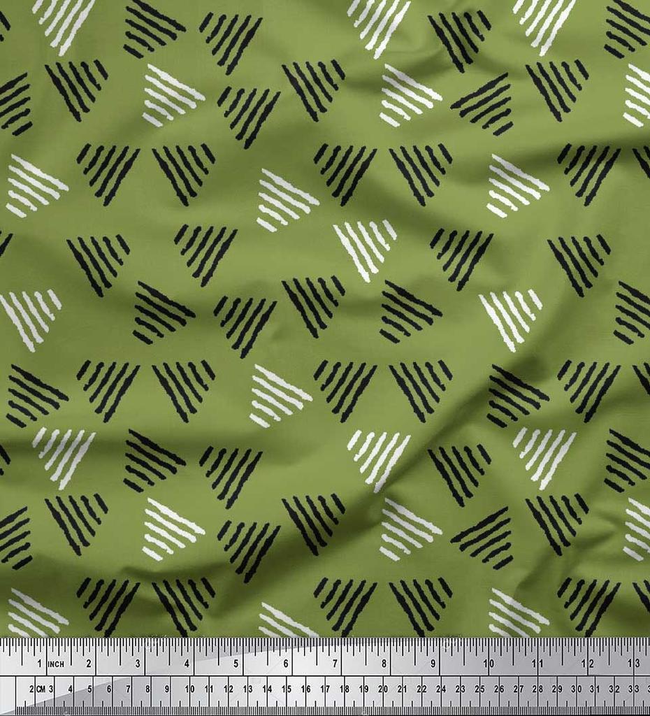 Soimoi Blue Japan Crepe Satin Fabric Triangle Block Print Fabric by the Yard 42 Inch