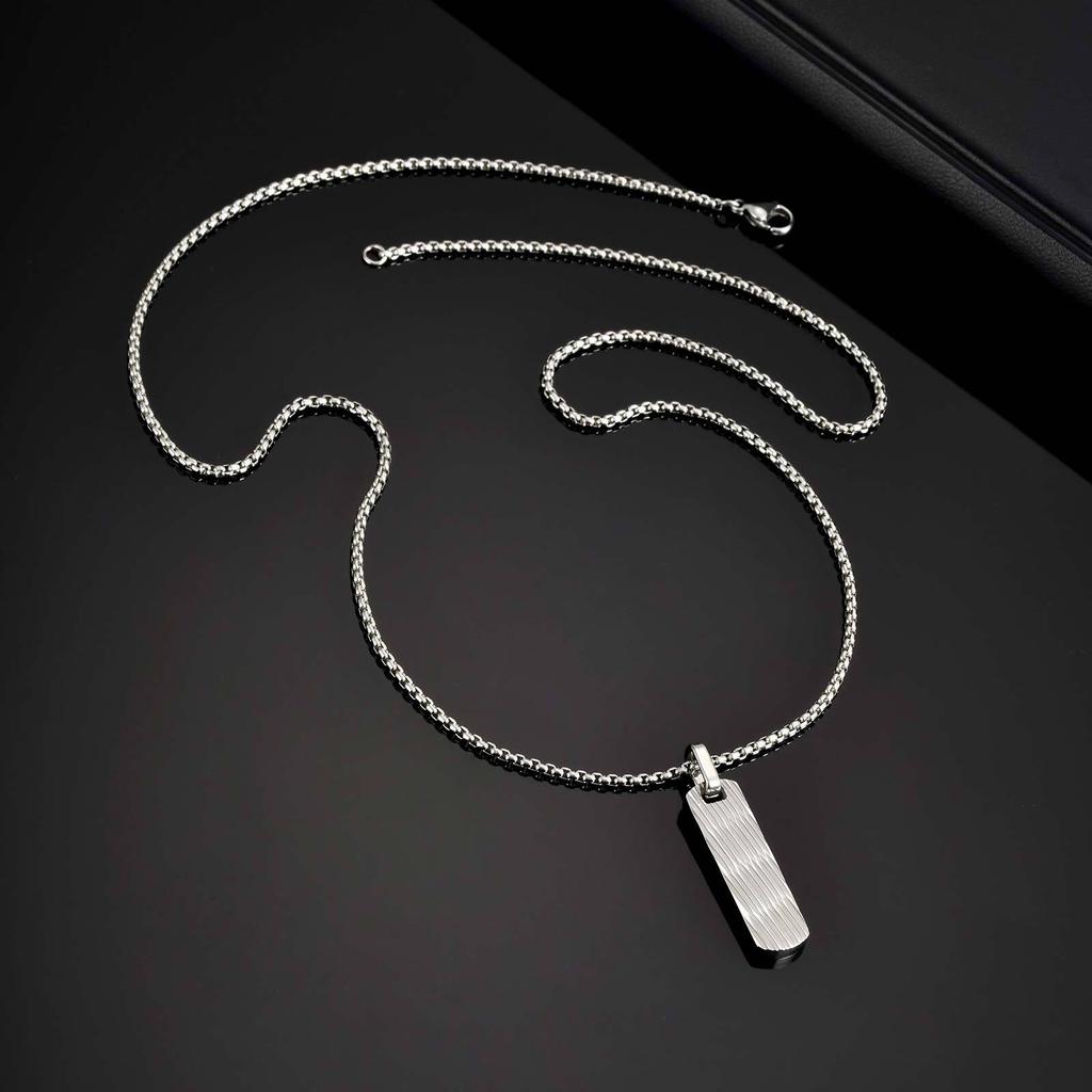 Small Vertical Bar Necklace for Men,Silver Color Cutting Surface Square Pendant Necklace,Hiphop Simple Jewelry
