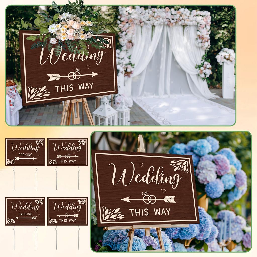 6 Pack Rustic Wooden Wedding Signs 17X12" Wedding This Way Lawn Signs Double Sided Wedding Parking Direction Sign Welcome To Our