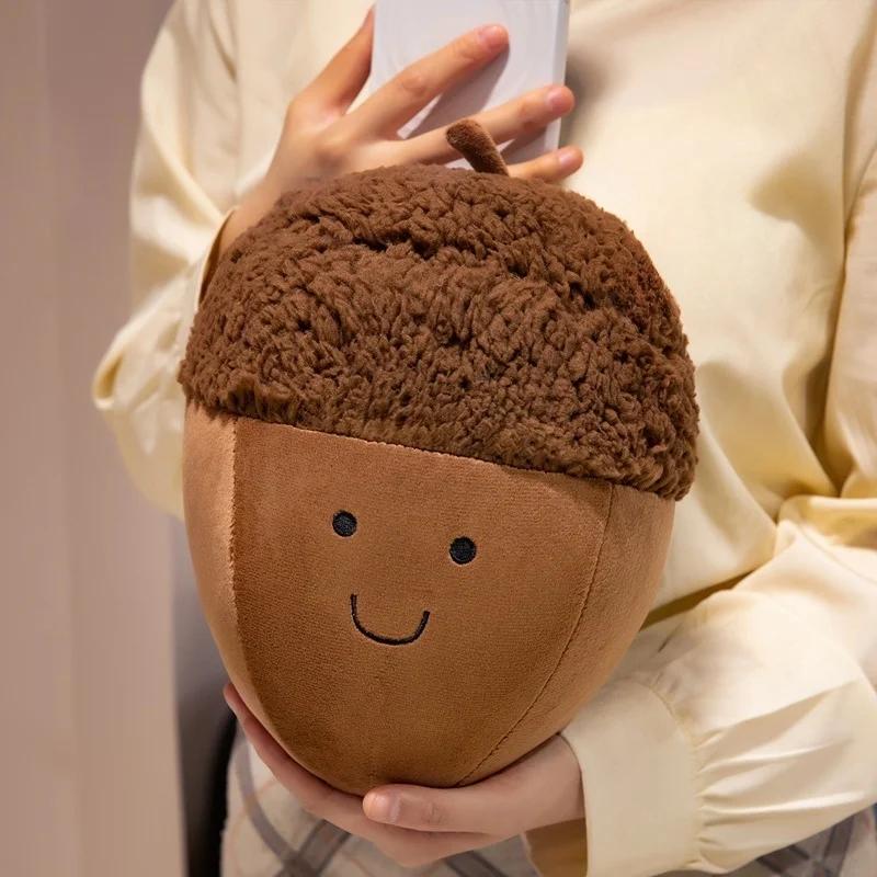 Joyful Chestnut Family Snuggly Companions Cotton Filled Animated Smile Hazelnut Plushie Cozy Comfortable Toss Throw Pillow House Adornment Toddlers