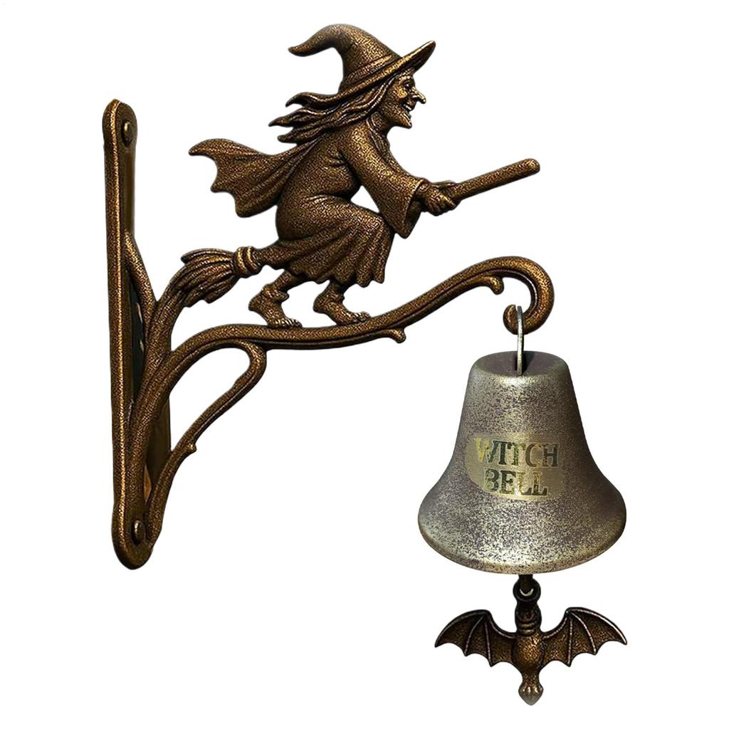 Campainha de bruxa de Halloween vintage Ferro fundido Decorações de Halloween Montada na parede bruxa Campainha Decoração de entrada de jardim ao ar livre