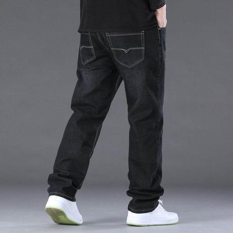 Spring/Autumn Stretch Denim Trousers for Men - Plus Size, Relaxed Straight-Leg Slim Fit