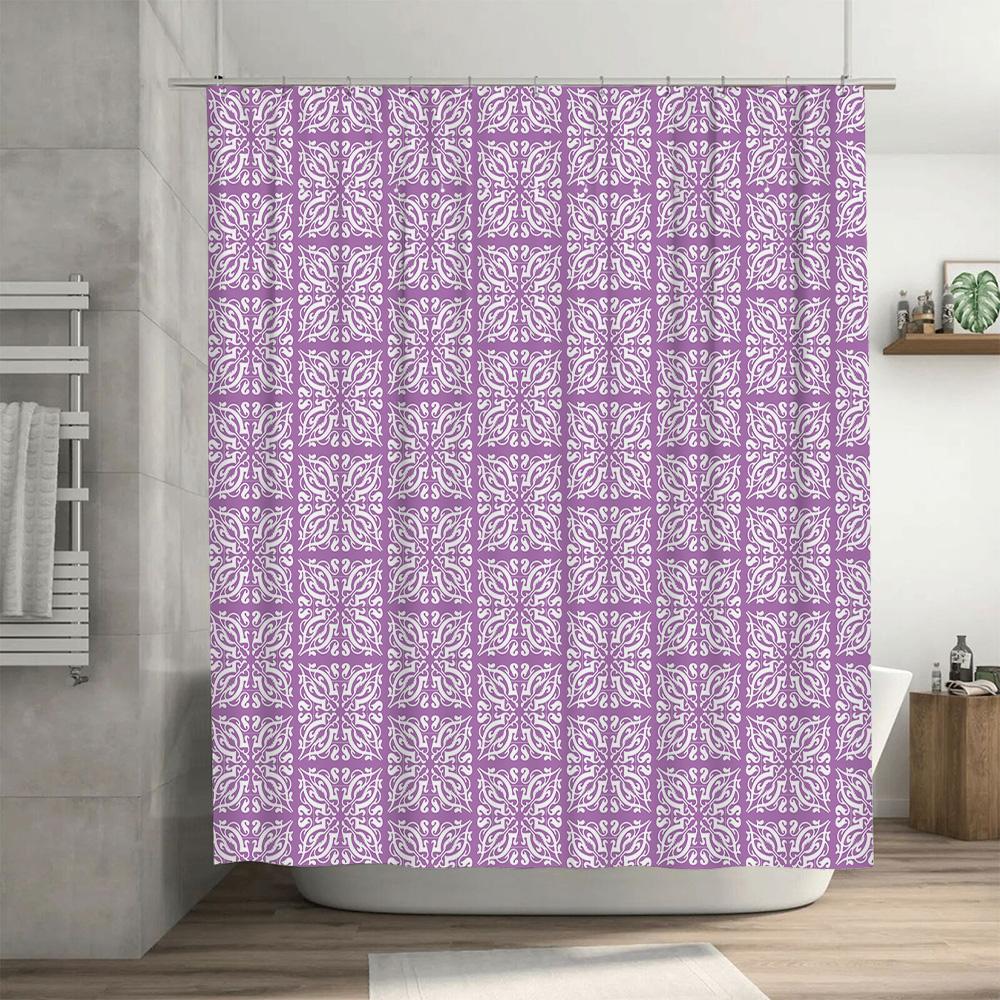 Vintage Blumen Badematte Duschvorhang: Lila-Weiß gemustertes Stoff für Badezimmerdekoration Weiches wasserdichtes Material Einheitsgröße
