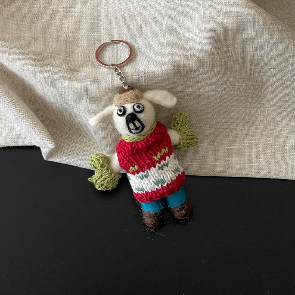 Rabbit Wool Felt Animal Pendant Little Pig Cartoon Keychain Cute Rabbit Keyring  Unisex