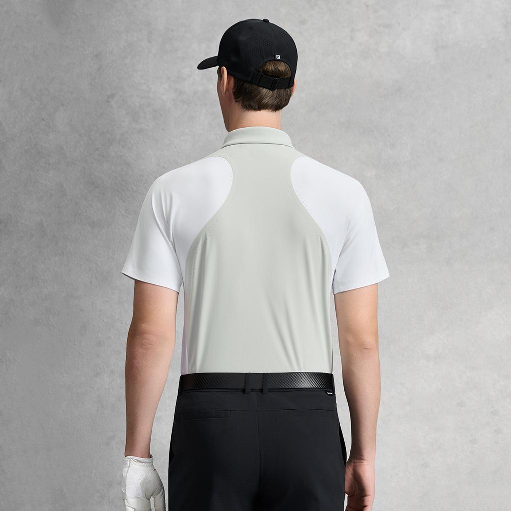 FILA Golf Series Minimalist Color-Block Comfortable Sports Casual Knit Short Sleeve Polo Shirt Men tops Fog-Gray A11M625119FGY