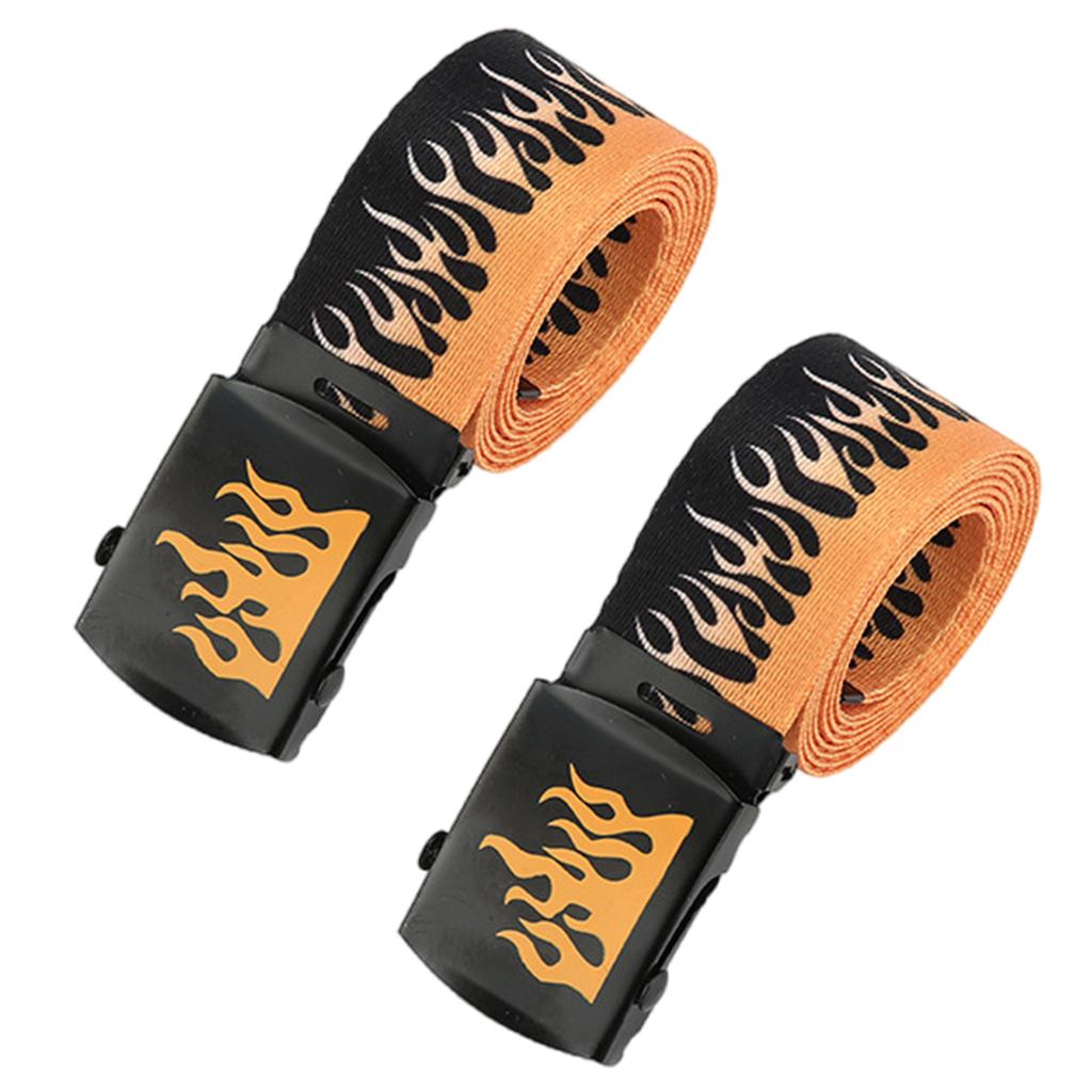Hip Hop Style Flame Pattern Belt With Metal Buckles Durable Weave Fabric Adjustable Waist Strap For Punk Fashion Enthusiasts