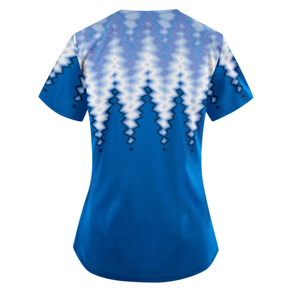 Women's Fashion V-neck Short Sleeve Workwear With Pockets Printed Tops