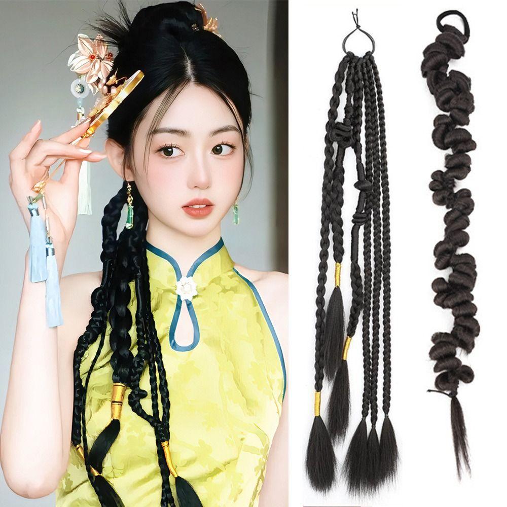 Band Hair Ring Retro Hairpieces Boxing Braids Wig Synthetic Braided Ponytail Long Braiding Braid