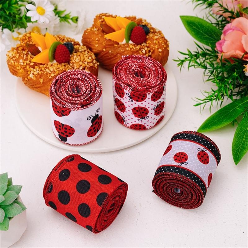 4 Roll Labybug Ribbon 5Yard/Roll Ladybird Ribbon Decorative Ribbon for Gift Wrapping, Party Decorations, Hair Bows