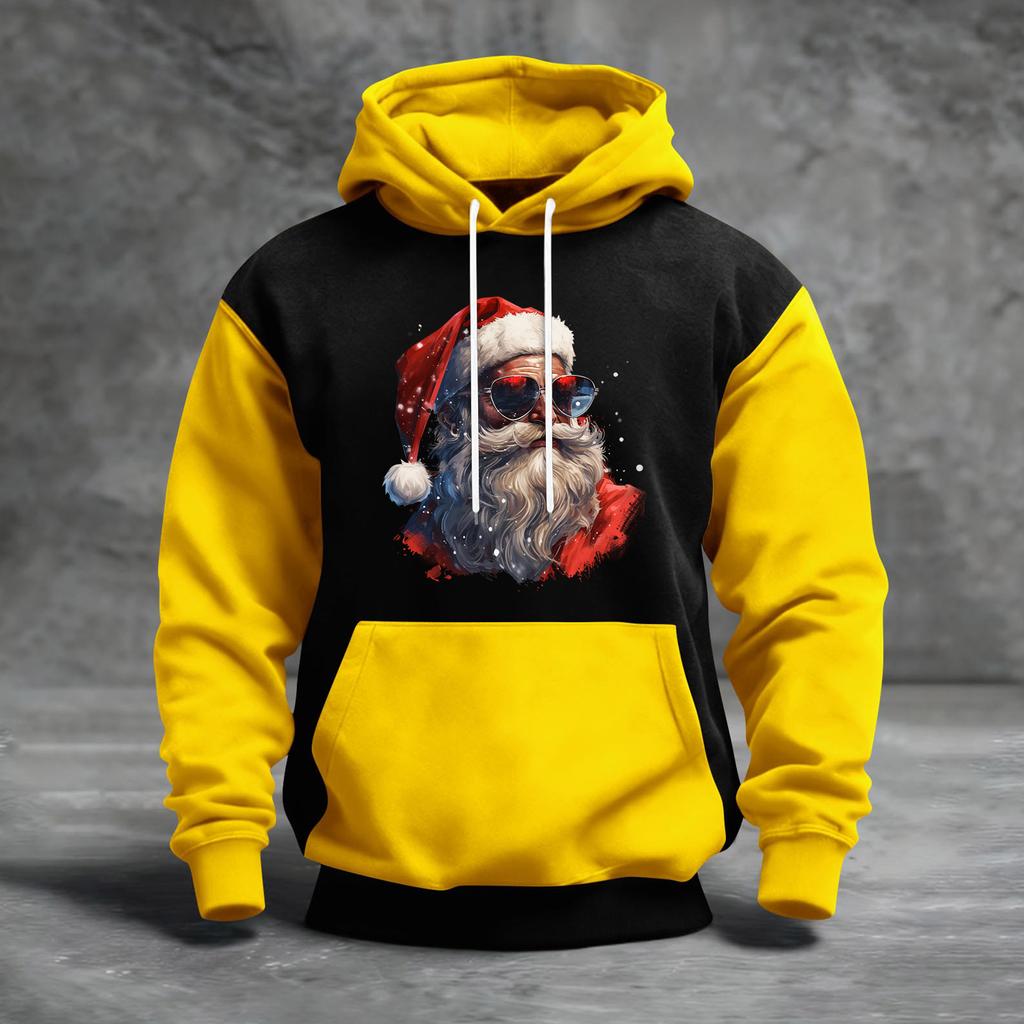 Men's Christmas Print Color Block Hooded Casual Sports Comfort Sweatshirt