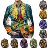 Men's Corduroy Blazer Jacket with Pockets Halloween Themed Print Warm Casual Suit Coat Cardigan for Men