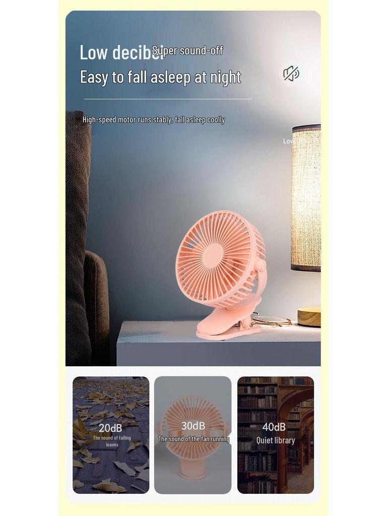 USB Mini 360° Portable Silent Clip Fan for Desktop & Stroller