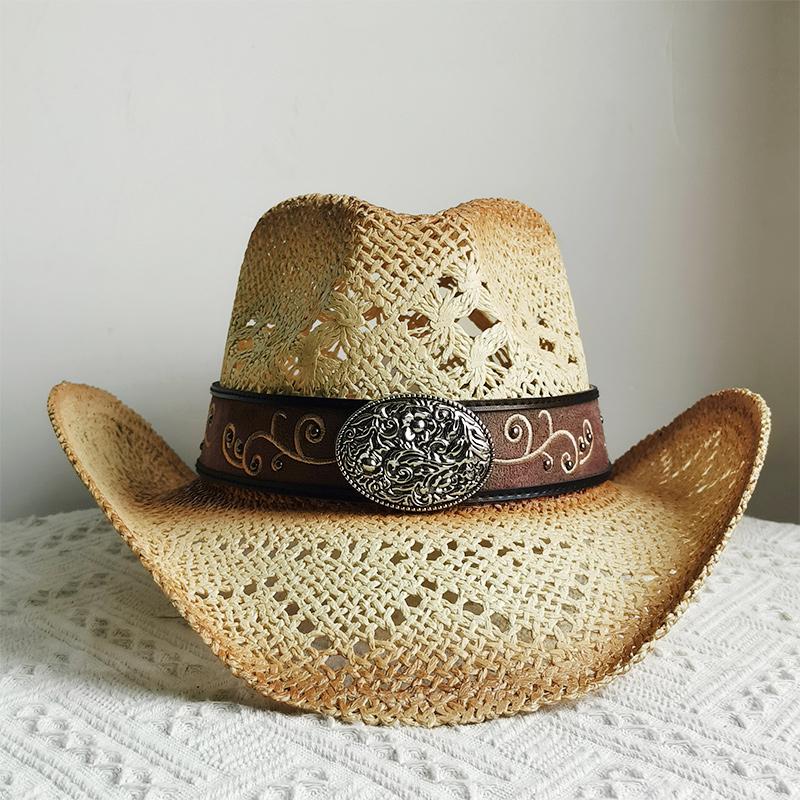 new Men Cowboy Straw hat women Fashion Large Brim straw hat with belt Party Outdoor summer cowgirl beach Sun Hat sombrero vaquer