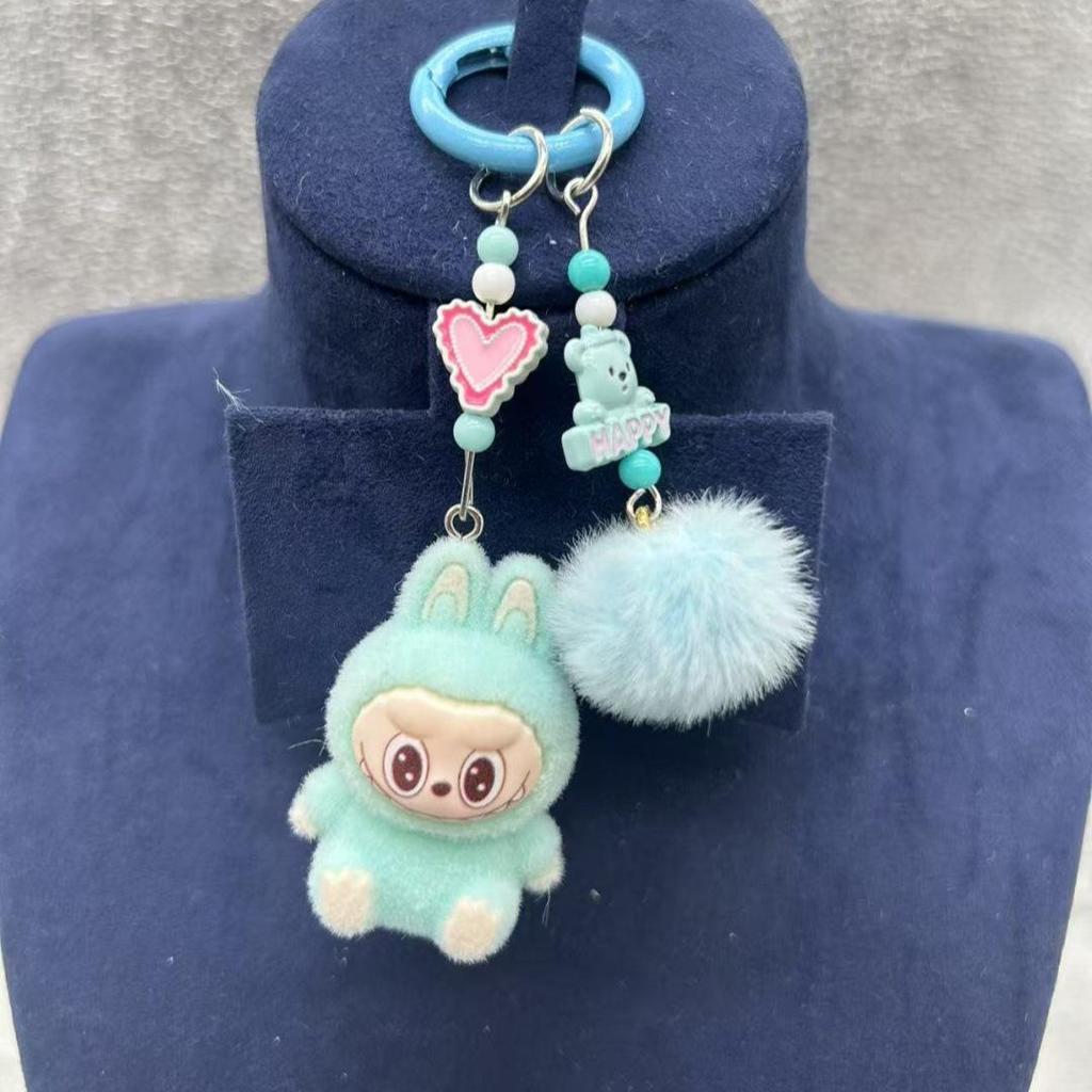 Nieuwe Labubu Pluche Mini Sleutelhanger Anime Cartoon Sleutelhanger Bedels Kawaii Mobiele Telefoon Rugzak Decoratie Autosleutel Accessoires Cadeaus