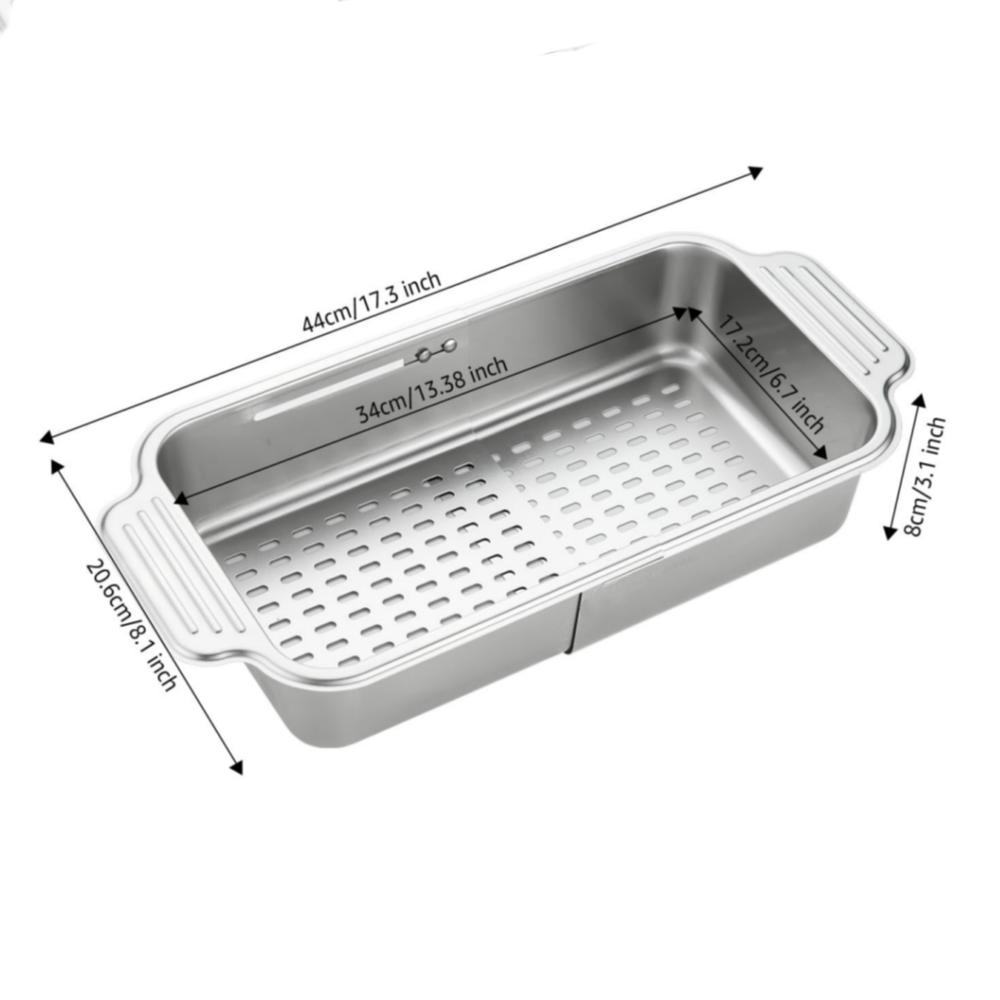 

1pc Thickened stainless steel drainage basket, kitchen storage rack, multifunctional and freely extendable drainage basket stor