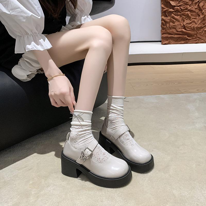 Small leather shoes women's 2025 new summer butterfly black jk single shoes platform heightening high heel shorty Le Mary Jane shoes