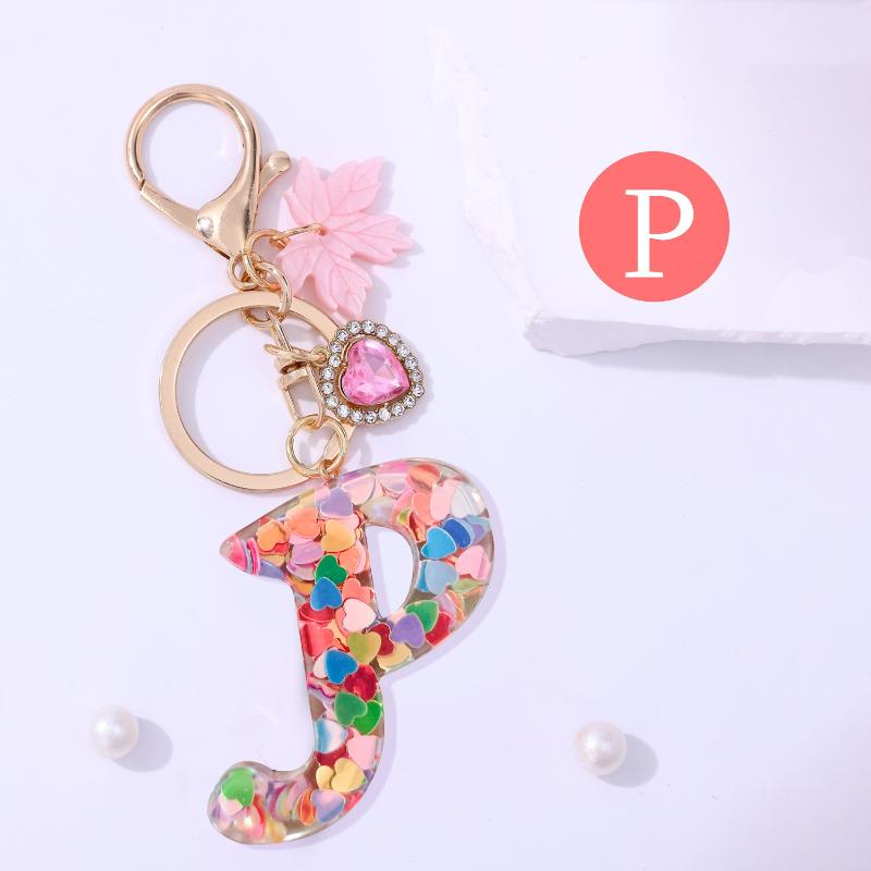 Fashion Pink A To Z Letter Keychain 26 Initials Alphabet Heart Pendant Car Keyring Backpack Hanging Decoration Couple Gift