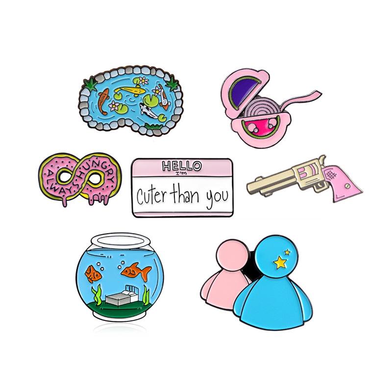 Trendy Cartoon Fish & Pink Donut Bubble Gum Brooch