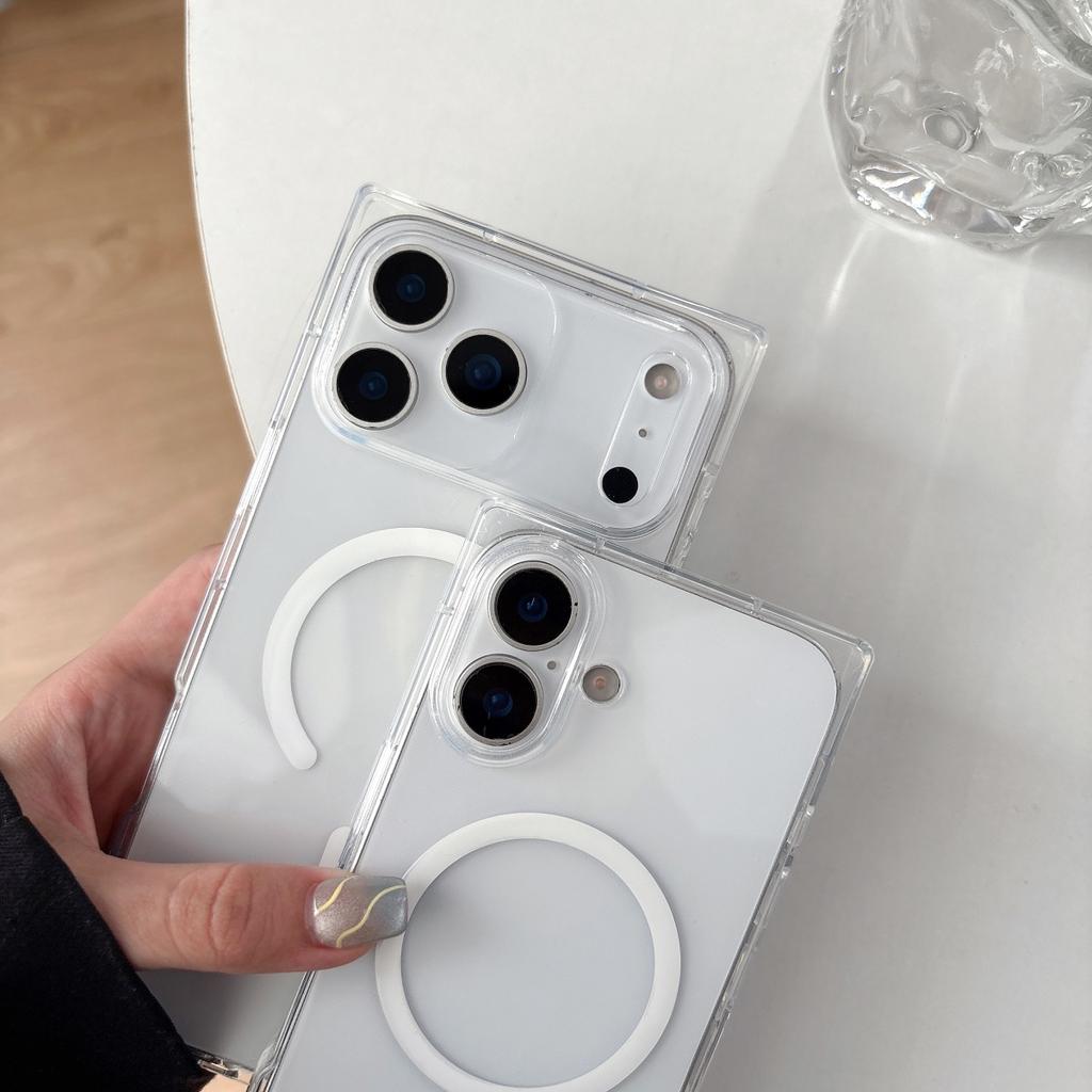 Luxury Square Ice Cube Clear For Magsafe Magnetic Case For iPhone 17 Air 16 15 14 13 12 Pro Max Wireless Charge Shockproof Cover