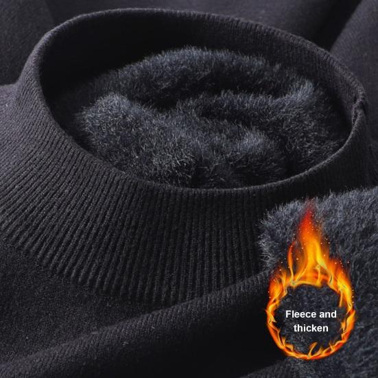 Men Fall Winter Sweater Thick Plush Lined Half-high Collar Knitted Solid Color Elastic Pullover Loose Keep Warm Work School Sweater