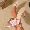 Fashion Summer Sexy Open Toe Brand Slippers Women Fashion Metal Decoration Pleated Design High Heels Sandals Elegant Wedding Bridal Shoe
