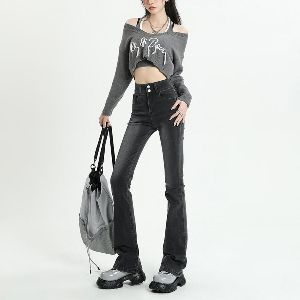 Niche High-waisted Flared Pants Women's Summer Senior Feeling Spice Girl Style Thin Horseshoe Pants Mopping Jeans Tide
