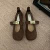 Women's Retro Suede Mary Jane 2026 Autumn Comfortable Non Slip Outdoor Casual Shoes Leopard Print Shallow Mouth Flat Shoes