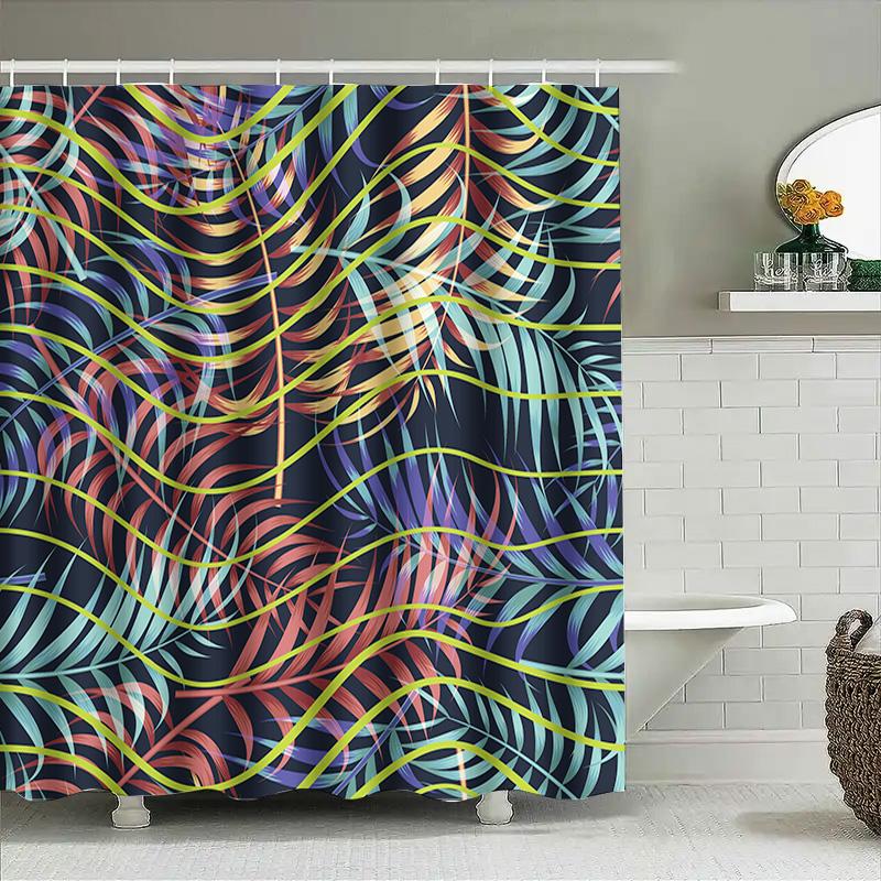 Bright Tropical Palm Leaves Shower Curtain Multicolored Leaf Design for Bathroom Decor – 72 x 72 (Red Blue Yellow Green)