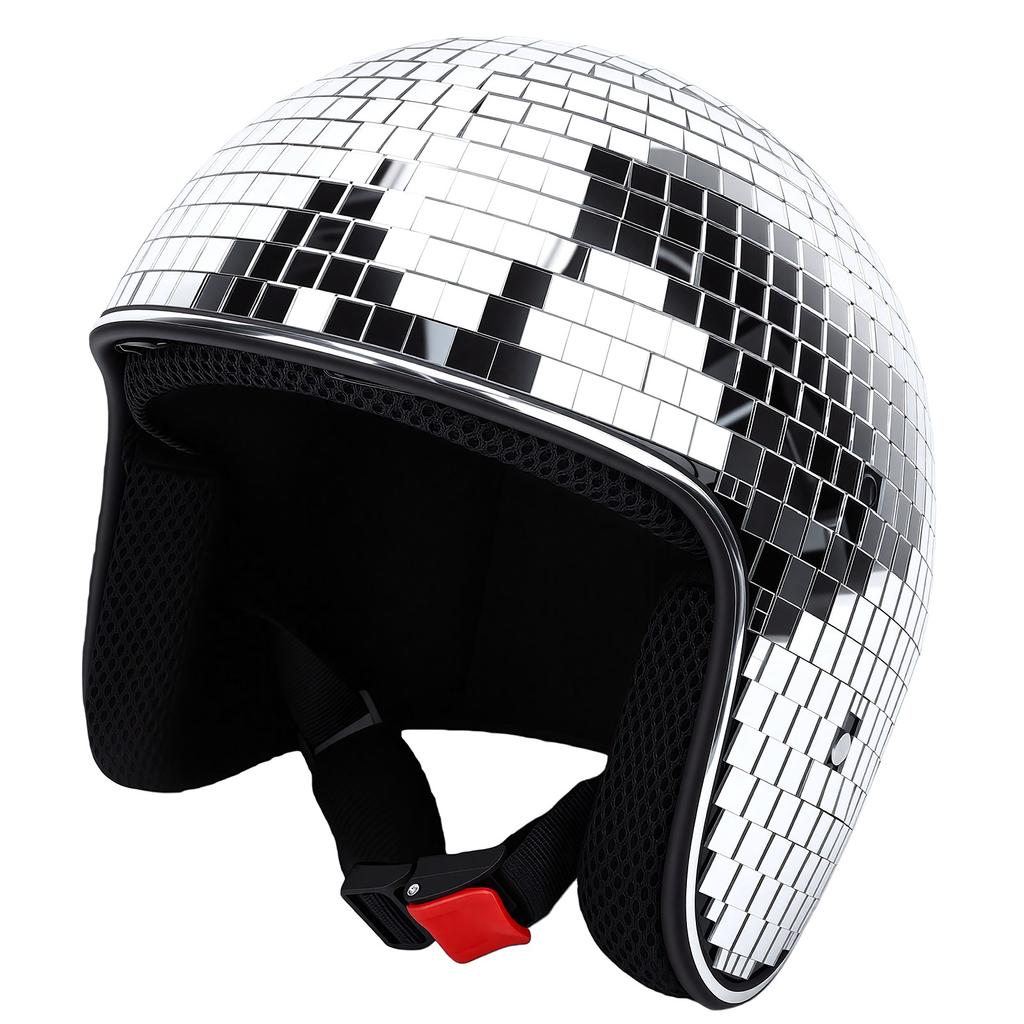 Casco de Disco con Visera Retráctil ABS Vidrio Reflectante Casco de Disfraz Punk para Fiesta de Bar Club Actuación en Escenario
