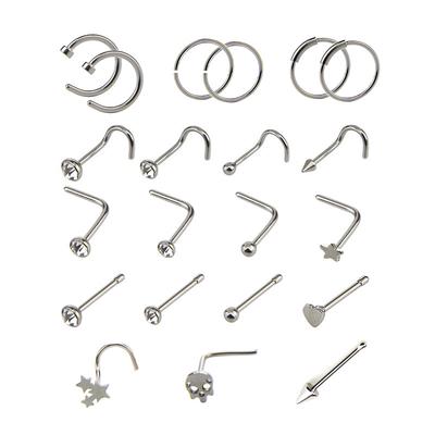 21 stk/sett Krystall nesebøyle Ring Ben Bar Pin Brusk Piercing Studs Smykker