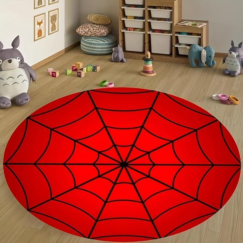 Red Spider Web Area Rug - Goth Halloween Decorative Floor Mat for Living Room, Kitchen, Non-Slip Mat Diameter 60cm