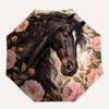 Horse Floral Themed, Eight Ribbed, Self Folding Umbrella Is Suitable for Everyday Outdoor Use and Is An Ideal Gift for Friends and Family, A