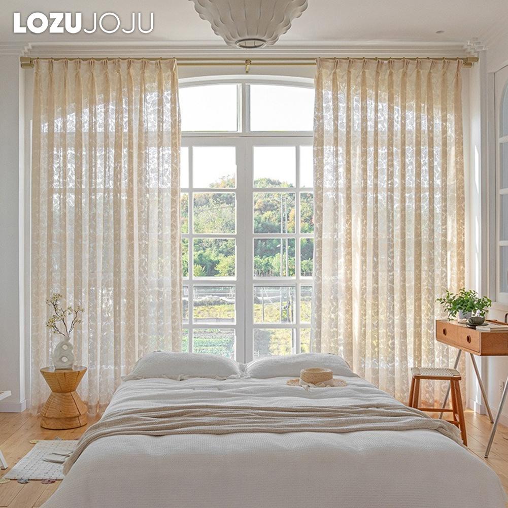 1PC LOZUJOJU Romantic and Exquisite French Hollow Transparent Tulle Beige Jacquard Sheer Curtain for Living Room Bedroom Balcony Window Home Decor
