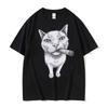 Funny Smoking Cat Meme Graphic T Shirts Unisex Women Harajuku Fashion Vintage Tshirt Summer Short Sleeve Cotton T Shirt Streetwear