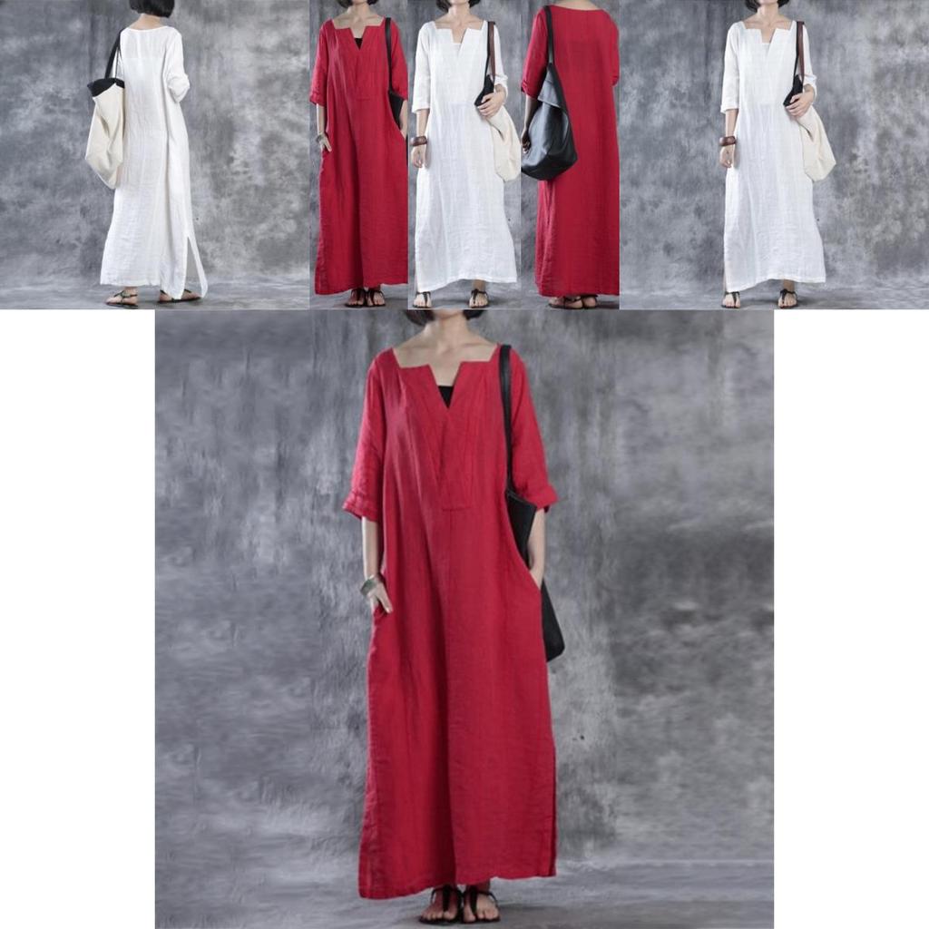 Women Simple Fashion Loose Baggy Long Maxi Dress Half Sleeve Split Plus Size For Effortless Elegance