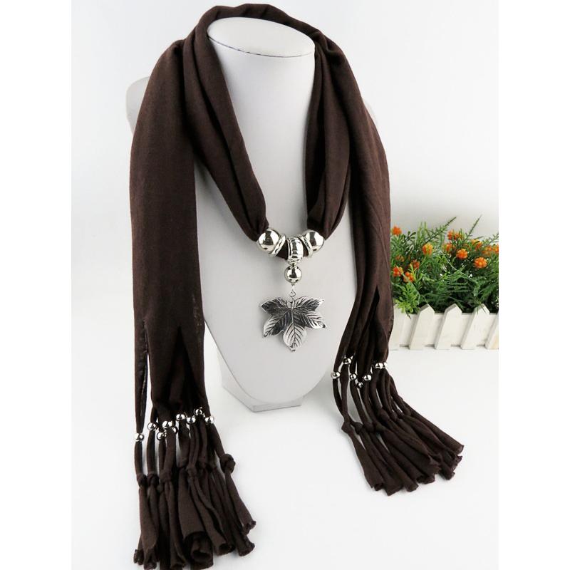 Eleganter Polyester-Infinity-Schal mit Blattanhänger & Quasten – Damen Modischer einfarbiger Halswickel