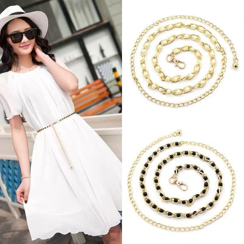 Pearl Waist Chain Women's Fashion Accessory - Versatile Metal Dress Ornament