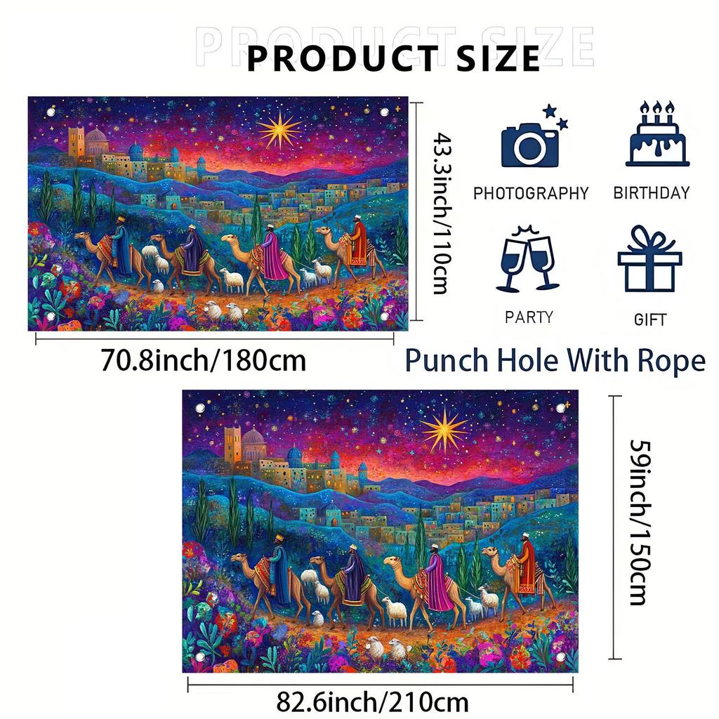 Background cloth for holiday gatherings vivid starry sky scenes including camels and shepherds no need for power supply