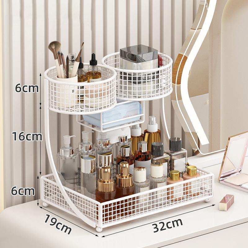 1Pc Lightweight Varnished Metal Makeup Storage Rack - No - Installation, Ideal For Vanity Countertop, For Lipstick & Skincare