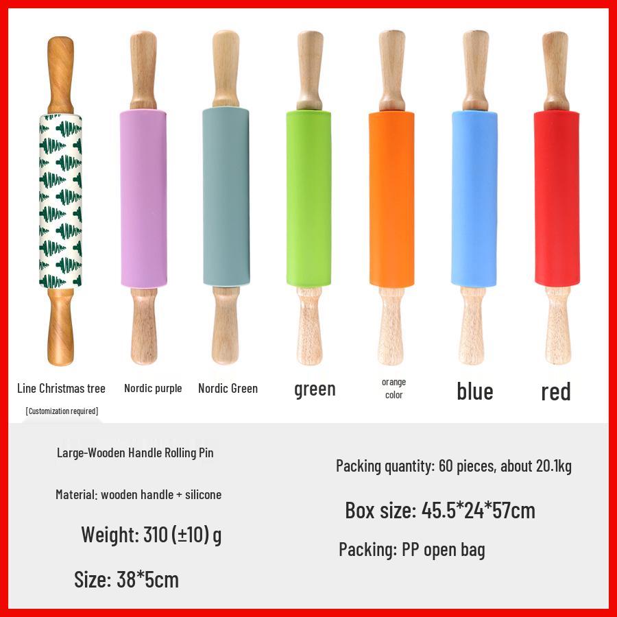 Silicone Rolling Pin Set: Large, Medium & Small with Wooden Handles, Silicone Mat, Dumpling Dough Tools & Hammer