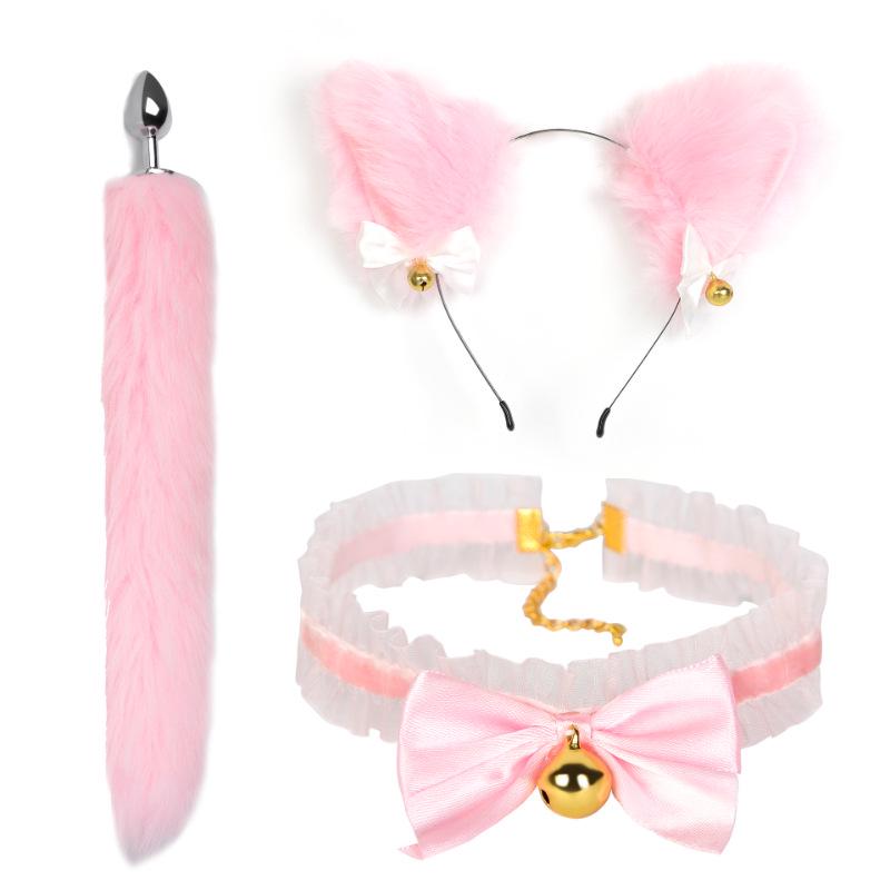 Cat Tail Bell Headband, Anal Plug, Nipple Clamps Flirting Set