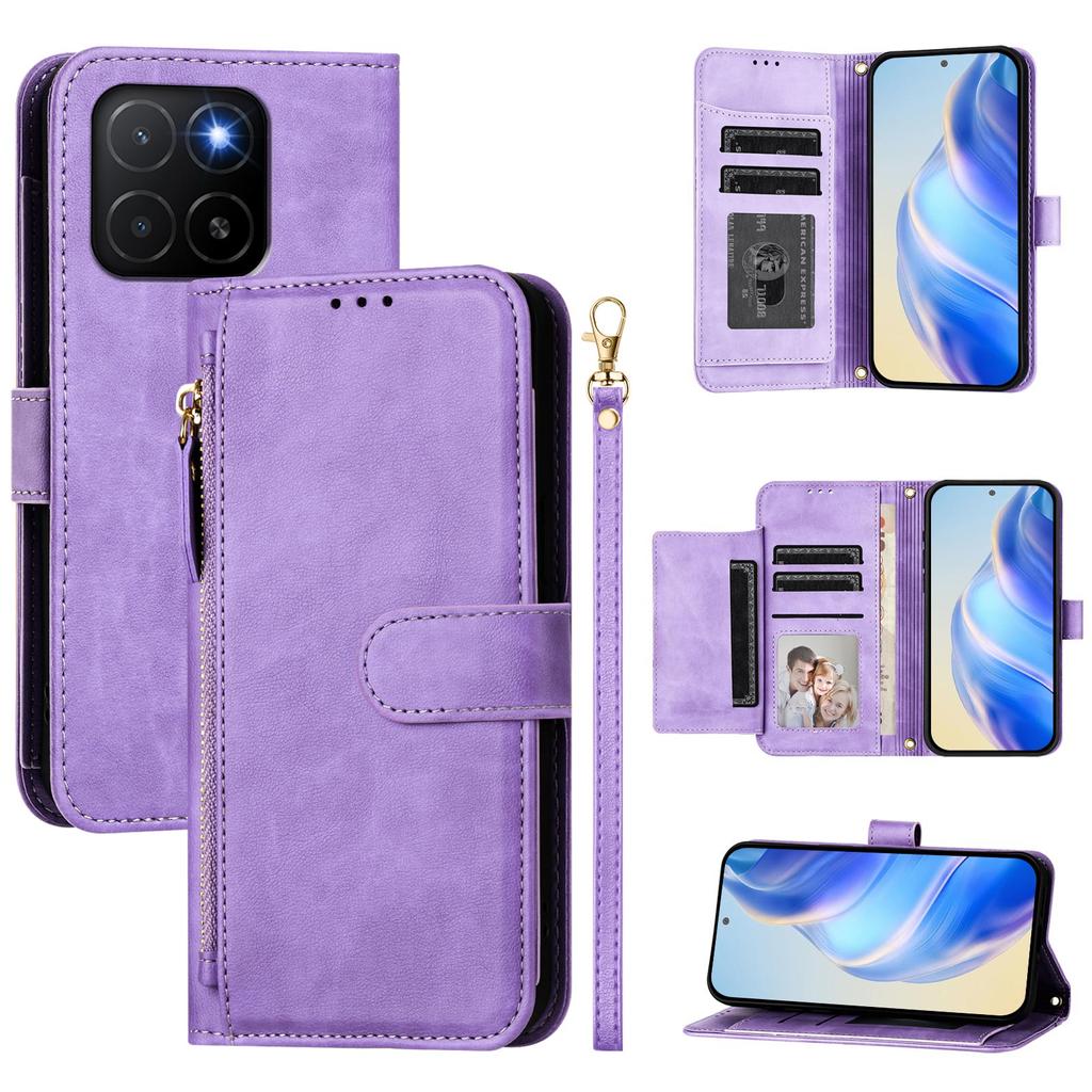 Etui na Honor X5b Plus/Honor X5b Kieszeń na zamek błyskawiczny Wiele przegródek na karty Skórzany pokrowiec na telefon
